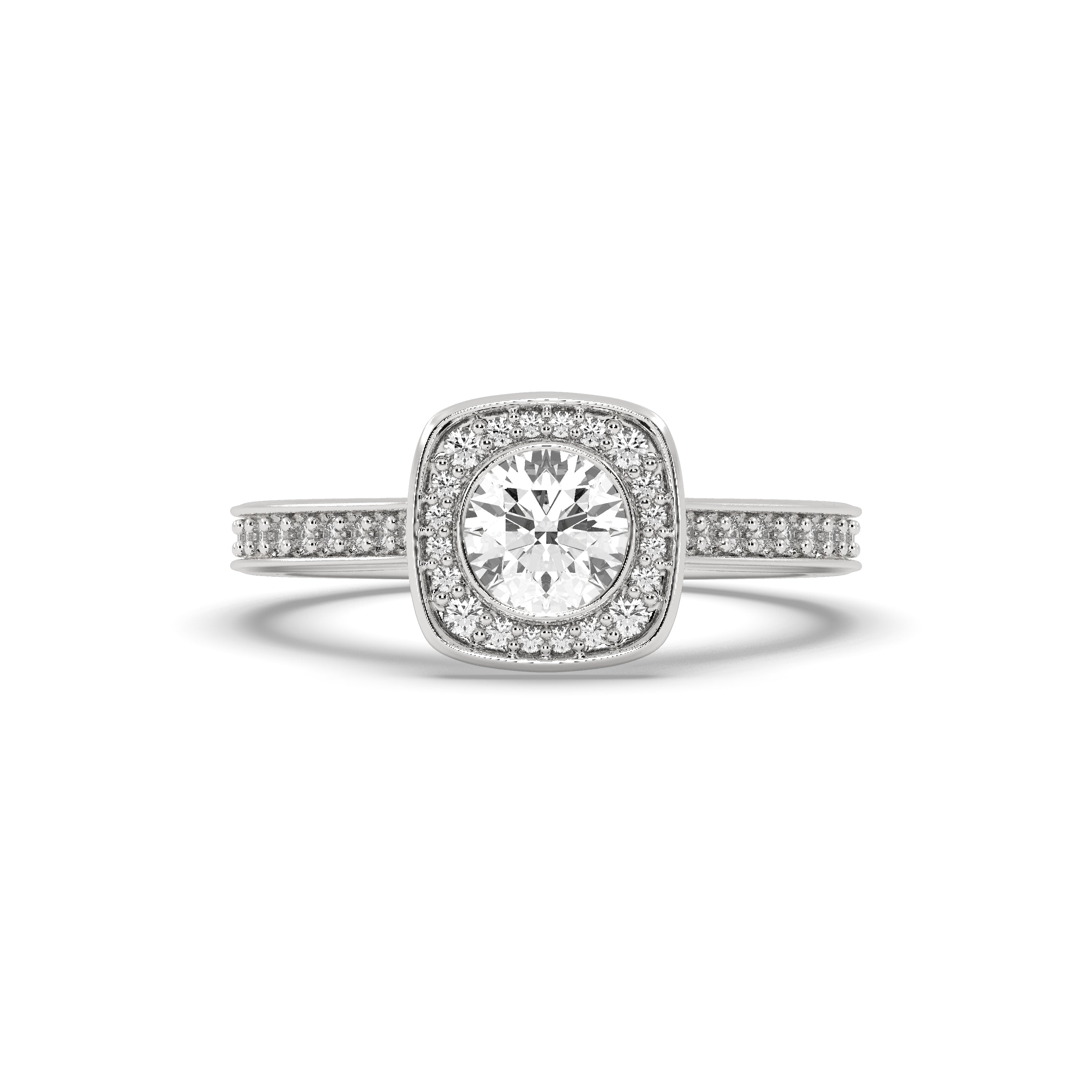 White Gold Studded 1.066 Carat Lab Grown Diamond Ring-E Color VS1 Clarity.
